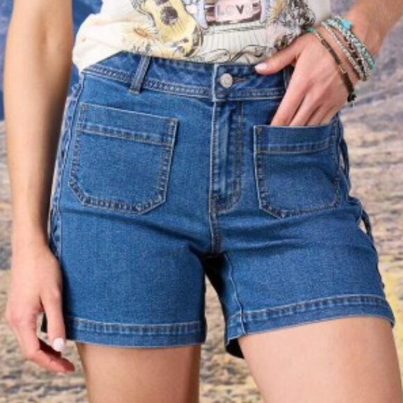 Cato Lace Up Denim Shorts - 8 - Picture 3 of 10